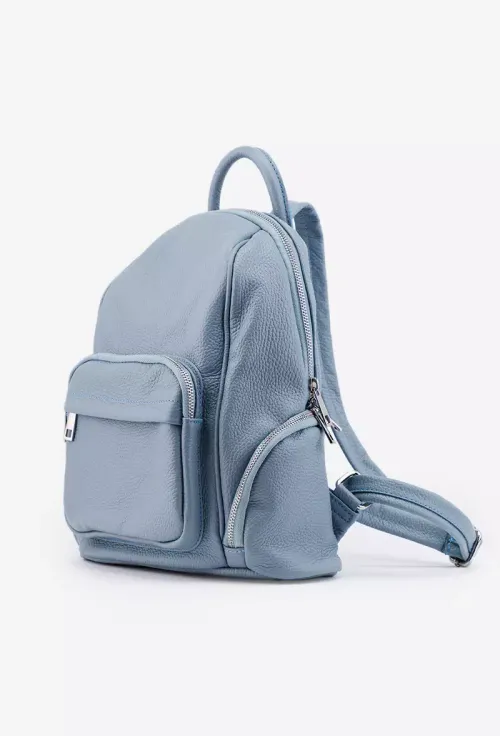 Rucsac dama bleu din piele cu buzunare picture - 2