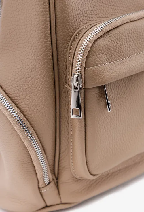 Rucsac dama taupe din piele cu buzunare picture - 5