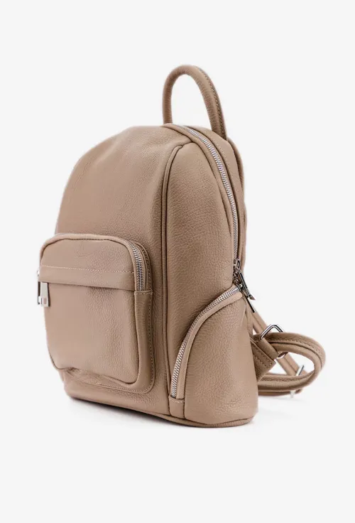 Rucsac dama taupe din piele cu buzunare picture - 2