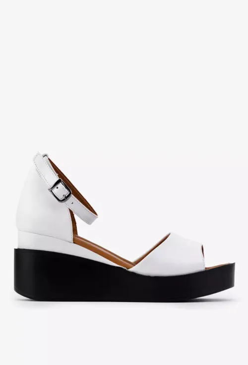 Sandale dama albe din piele cu platforma picture - 2