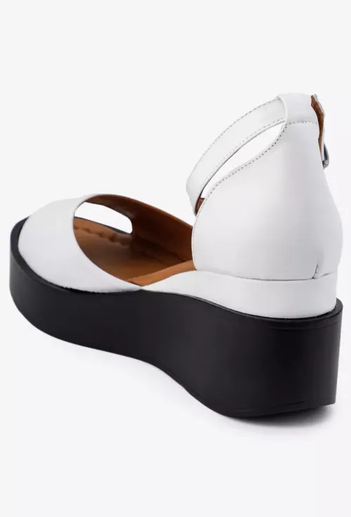 Sandale dama albe din piele cu platforma picture - 4
