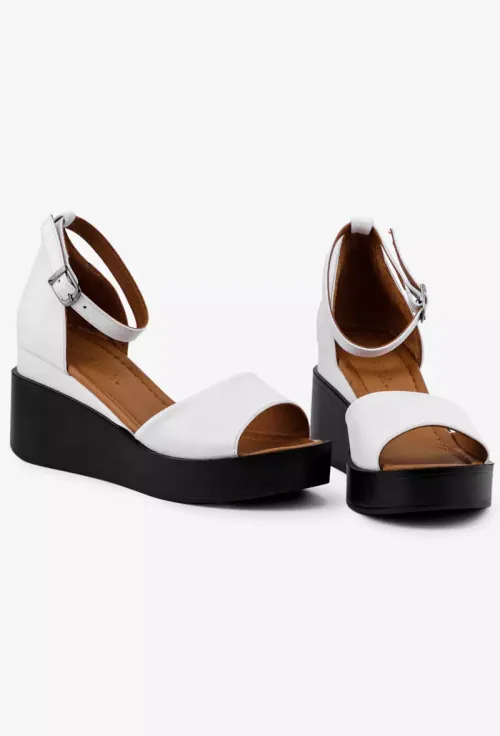 Sandale dama albe din piele cu platforma picture - 6