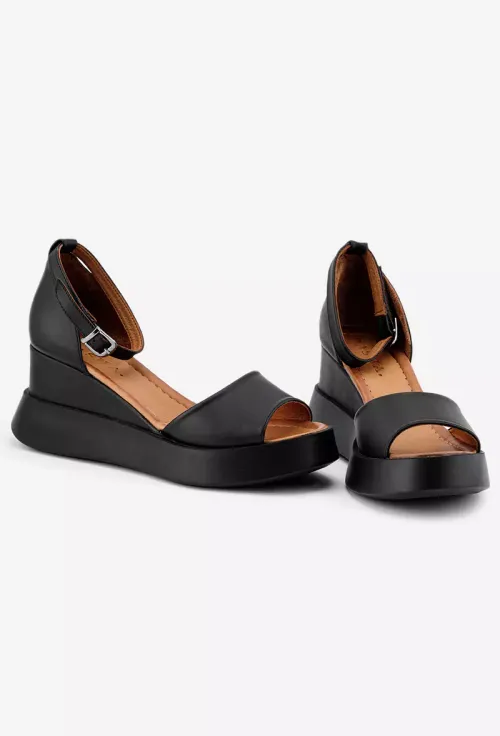 Sandale dama negre din piele cu platforma picture - 7