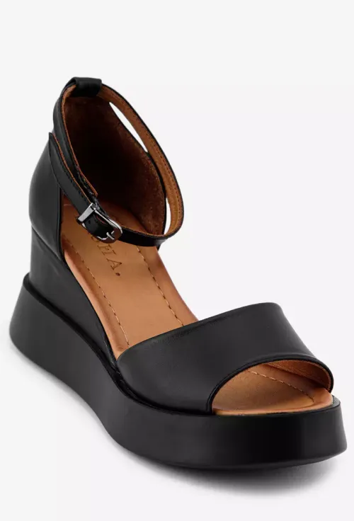 Sandale dama negre din piele cu platforma picture - 2