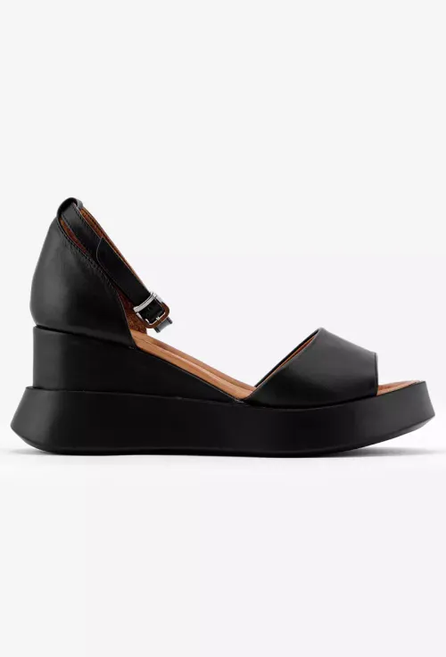 Sandale dama negre din piele cu platforma picture - 3