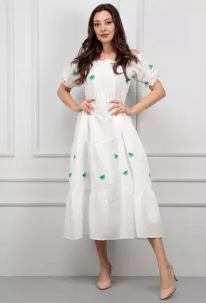 Rochie alba cu flori verzi