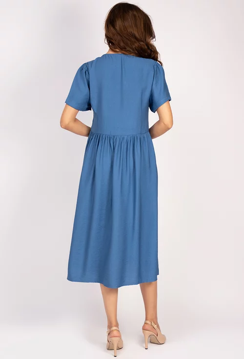 Rochie albastra cu buzunare aplicate si nasturi