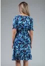 Rochie albastra cu imprimeu floral si volane