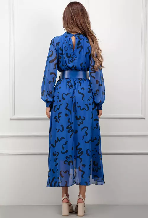 Rochie albastra din voal cu imprimeu negru