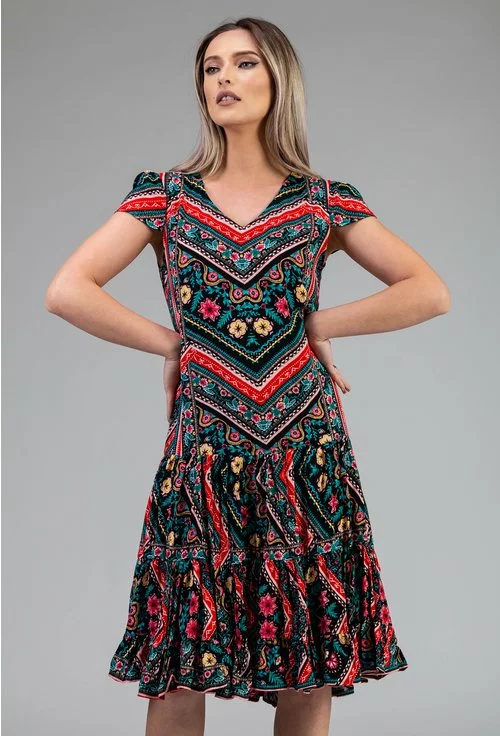 Rochie ampla cu imprimeu abstract multicolor