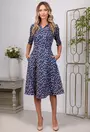 Rochie bleumarin cu imprimeu floral si buzunare