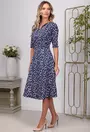 Rochie bleumarin cu imprimeu floral si buzunare