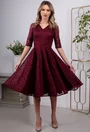 Rochie bordo din dantela cu decolteu in V