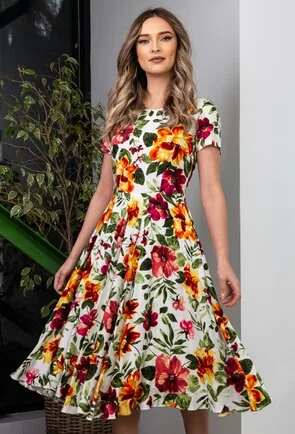 Rochie cu imprimeu floral multicolor