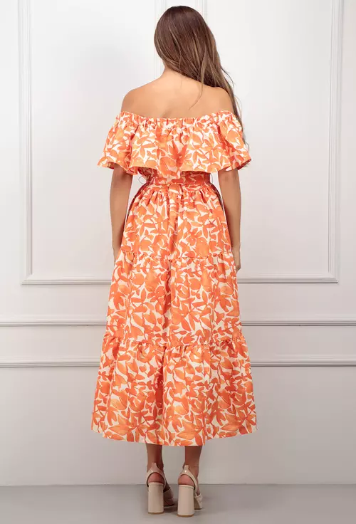 Rochie de vara ivoire cu imprimeu portocaliu