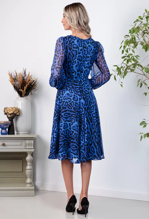 Rochie diafana albastra cu imprimeu navy