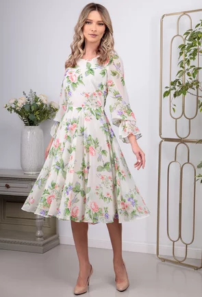 Rochie din voal alba cu imprimeu flori