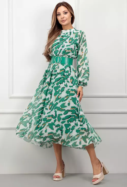 Rochie din voal cu imprimeu verde