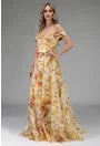 Rochie eleganta lunga galbena cu imprimeu floral