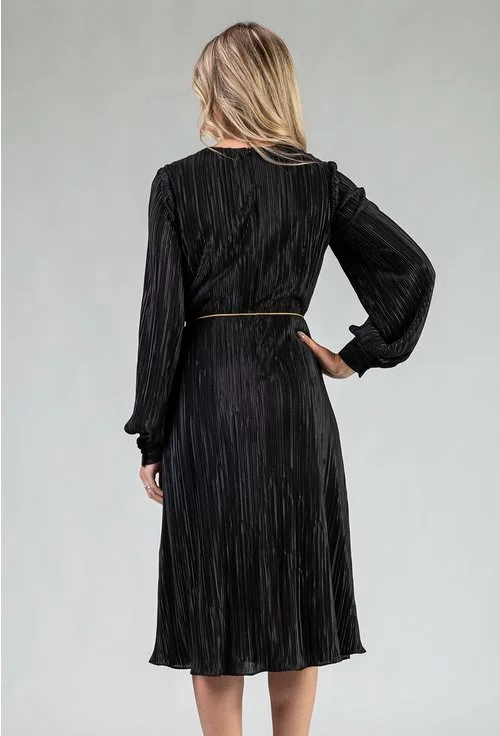 Rochie eleganta neagra din material plisat