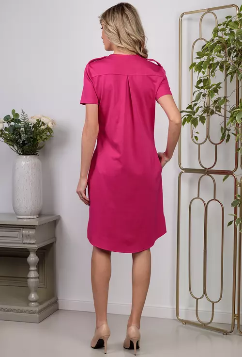 Rochie fuchsia accesorizata cu buzunare false
