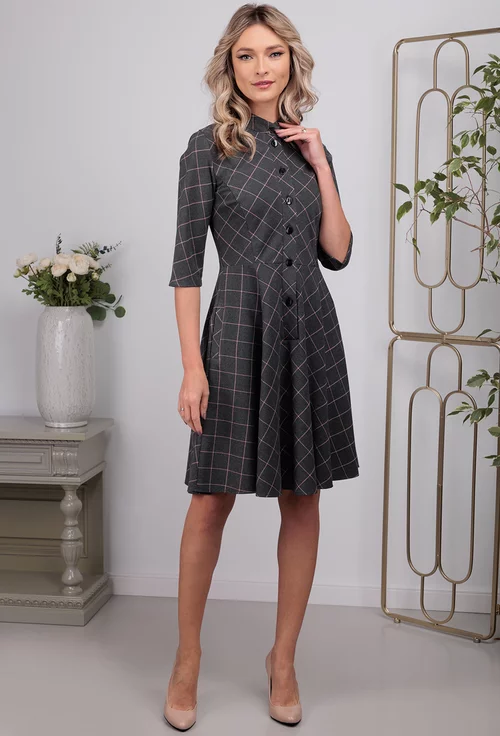 Rochie gri cu detalii roz