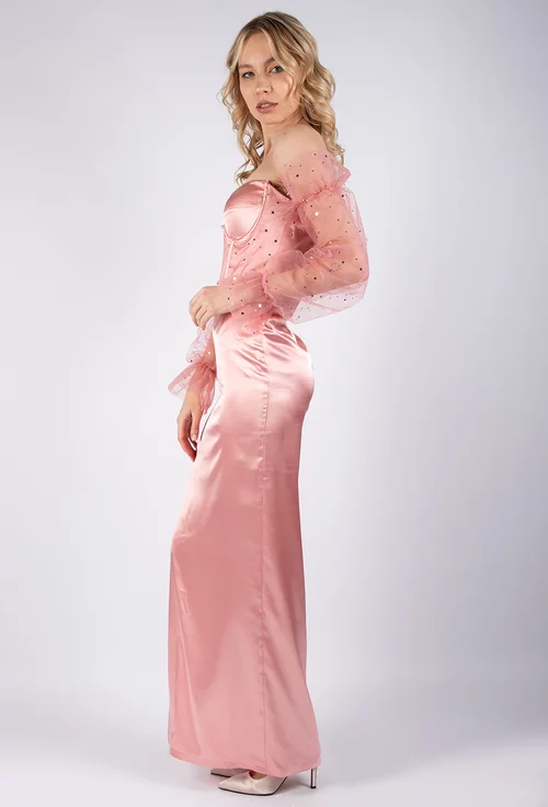 Rochie lunga roz cu detalii stele