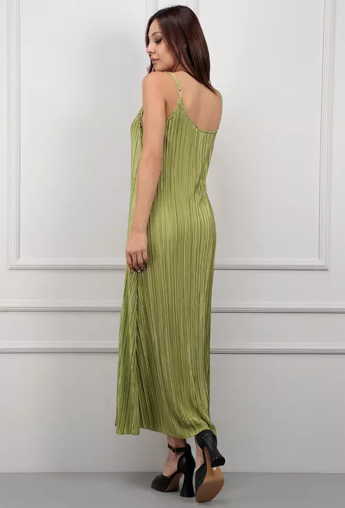 Rochie lunga verde cu bretele subtiri