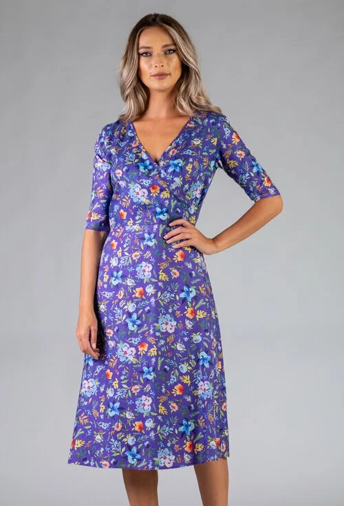 Rochie midi albastra cu imprimeu floral