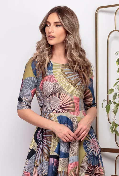 Rochie multicolora cu buzunare si imprimeu abstract