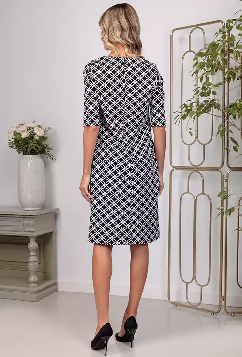 Rochie neagra cu buzunare si detalii albe