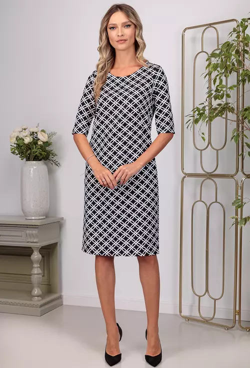 Rochie neagra cu buzunare si detalii albe