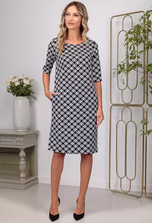 Rochie neagra cu buzunare si detalii albe