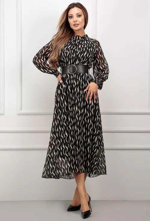 Rochie neagra din voal prevazuta cu imprimeu