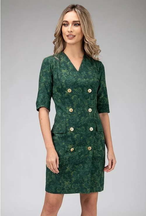 Rochie office verde tip sacou din bumbac