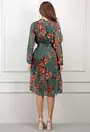Rochie plisata verde cu detalii florale