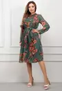 Rochie plisata verde cu detalii florale