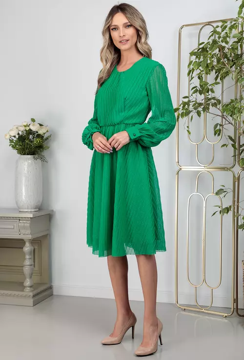 Rochie plisata verde cu insertii stralucitoare