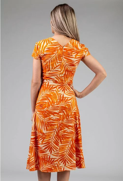 Rochie portocalie cu imprimeu vegetal