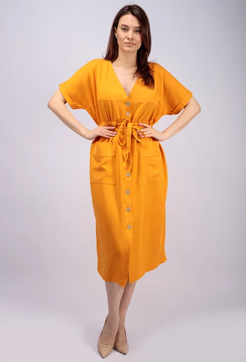 Rochie portocalie cu inchidere nasturi