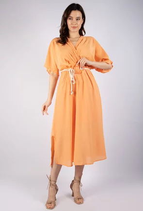 Rochie portocalie prevazuta cu o curea tip snur