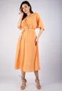 Rochie portocalie prevazuta cu o curea tip snur