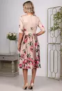 Rochie satinata bej cu imprimeu floral
