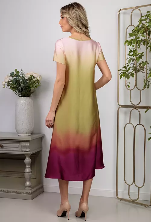 Rochie satinata cu imprimeu multicolor