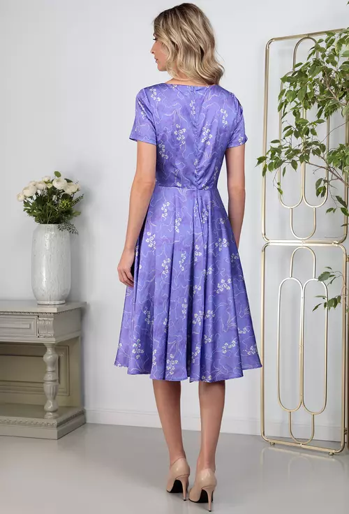 Rochie satinata mov cu imprimeu floral