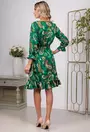 Rochie satinata verde cu imprimeu si elastic in talie