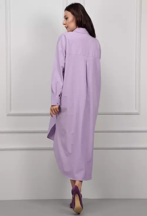 Rochie stil camasa asimetrica lila