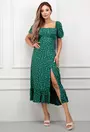 Rochie verde cu buline albe si decolteu patrat