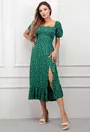 Rochie verde cu buline albe si decolteu patrat