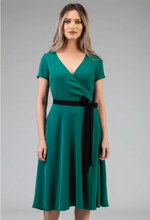 Rochie verde cu cordon negru